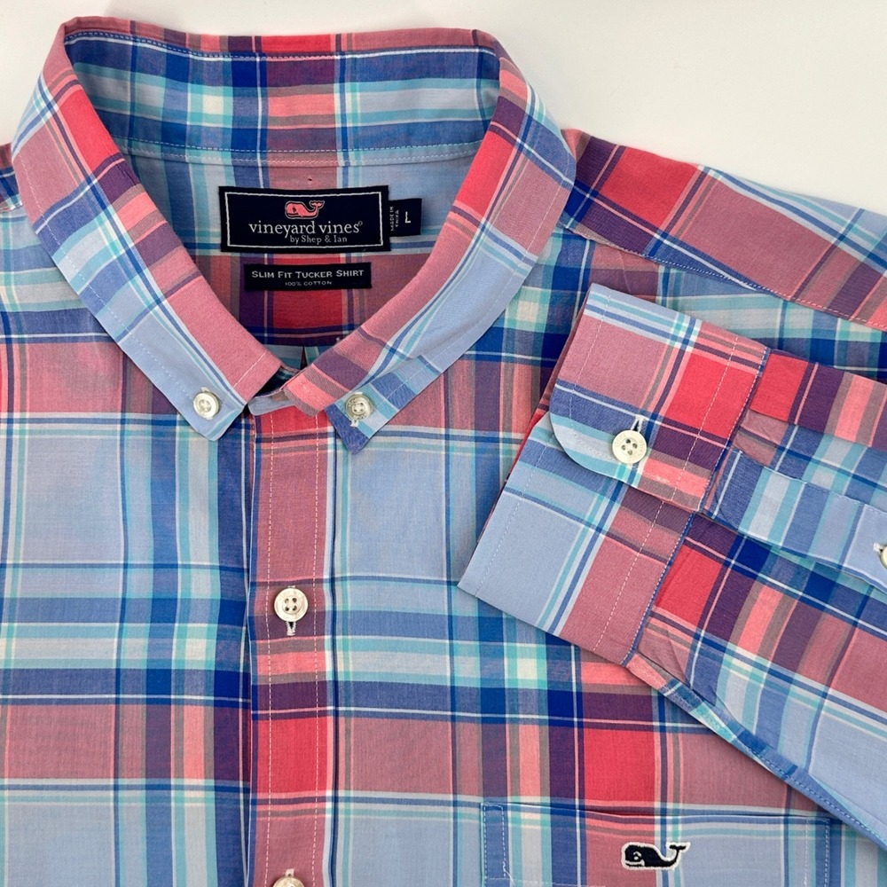 Vineyard‎ Vines Mens L Large Slim Fit Tucker Shirt Plaid Button Down Casual